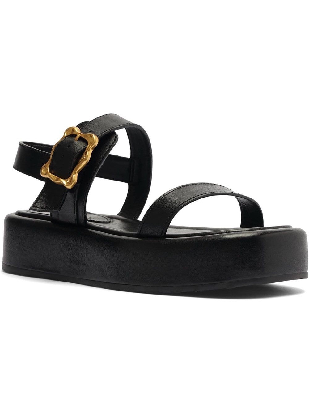 NEW Schutz Black Leather Platform Sandals Sz 9B Leather Gold Buckle Slingback